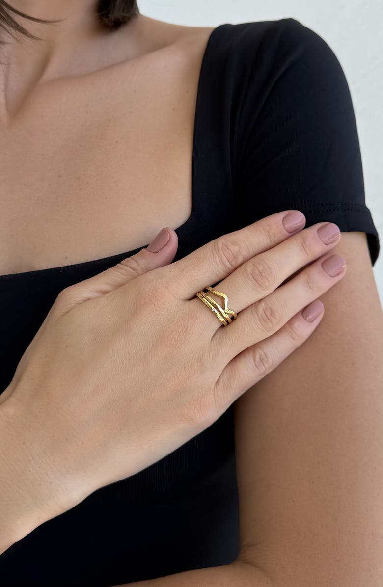 Adornia Set of 3 14K Gold Plated Cubic Zirconia Stackable Rings, Alternate, color, Gold