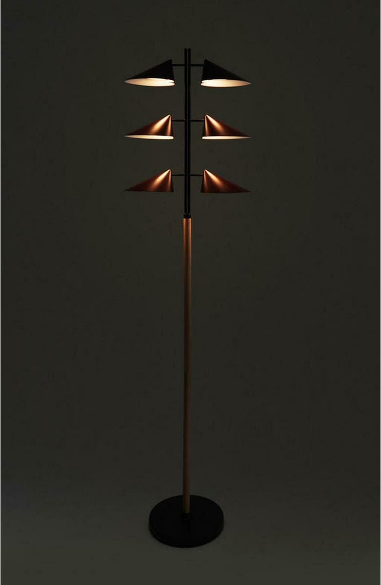 Brightech Ivo 65" Japandi-Inspired Floor Lamp with Oak and Red Accent, Integrated LEDs, Alternate, color, Matte Black