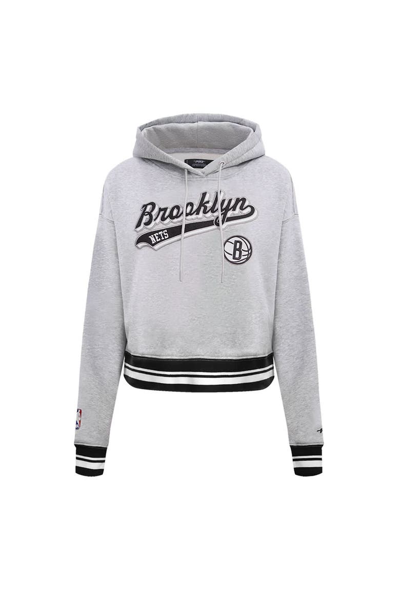 Women's Pro Standard Heather Gray Brooklyn Nets Script Tail Cropped Pullover Hoodie, Alternate, color, Heather Gray