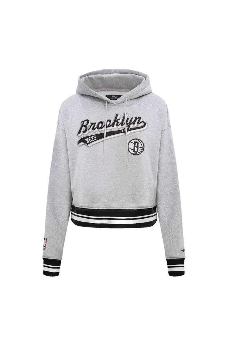 PRO STANDARD Women's Pro Standard Heather Gray Brooklyn Nets Script Tail Cropped Pullover Hoodie, Alternate, color, Heather Gray