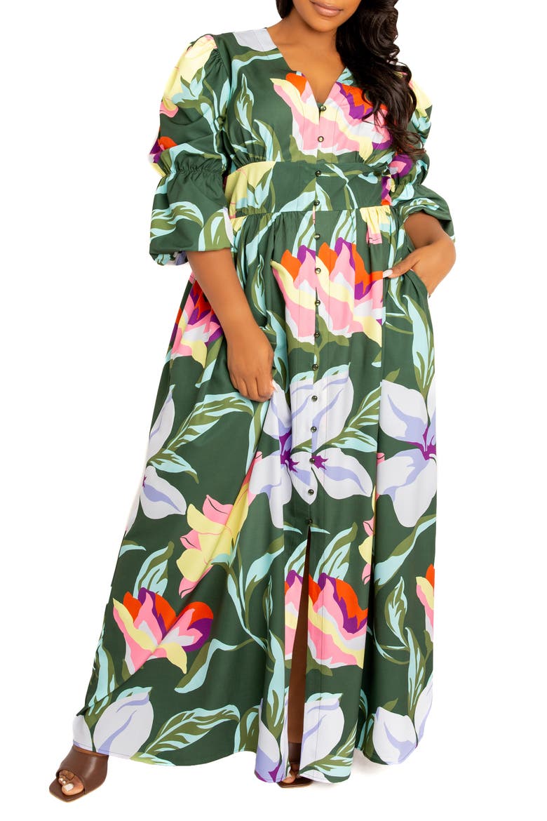 Floral Maxi Dress, Main, color, OLIVE MULTI