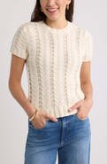 Caslon® Cable Stitch Short Sleeve Cotton Sweater