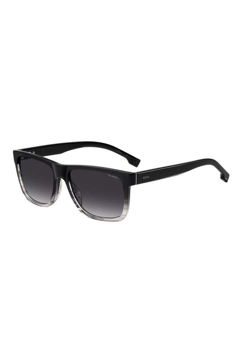 57mm Gradient Polarized Square Sunglasses, Alternate, color, BLACK GREY/ GREY SF POLAR
