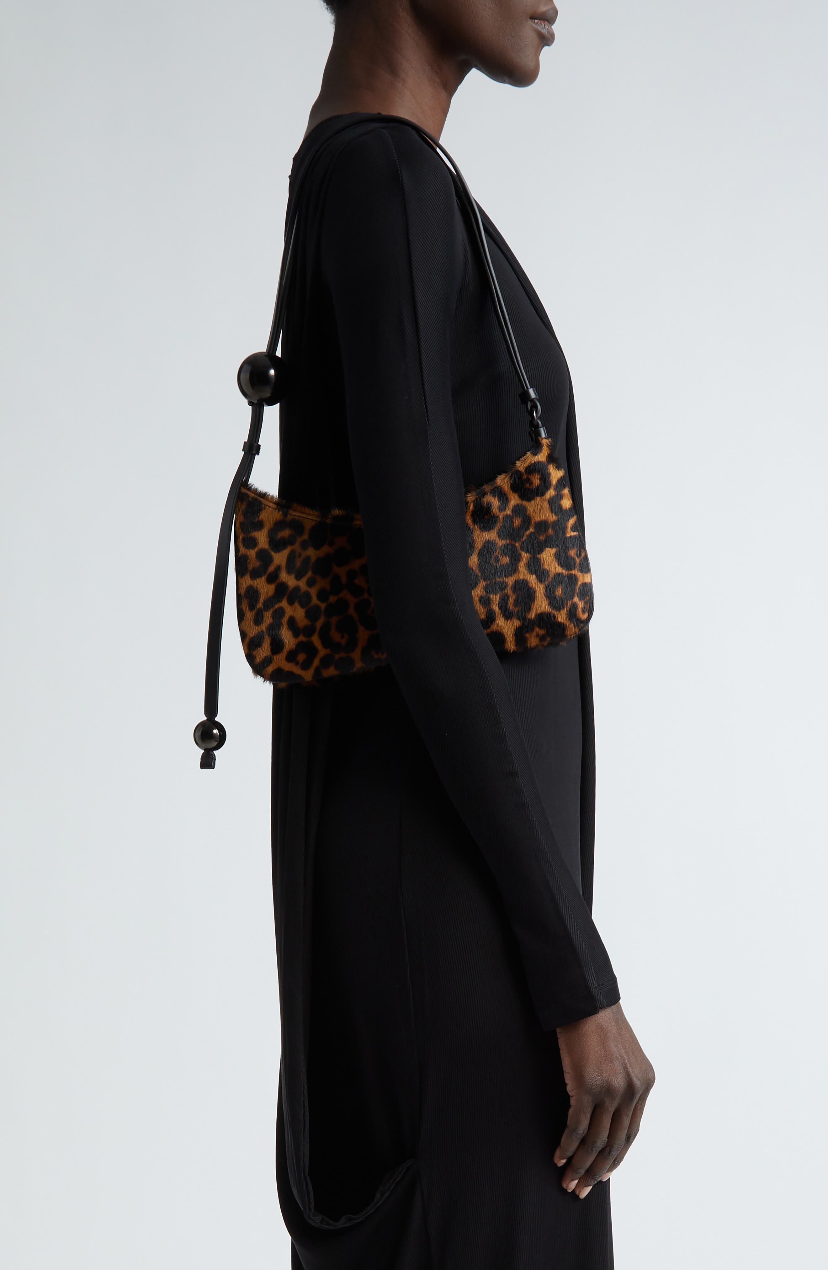 Jacquemus Le Bisou Pearle Leopard Print Genuine Calf Hair Shoulder Bag, Alternate, color, 
