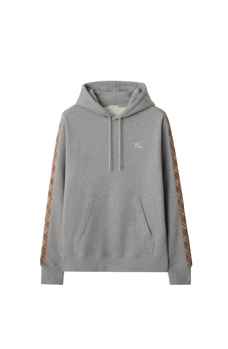 Burberry Check Trim Cotton Hoodie, Alternate, color, Pale Grey Melange