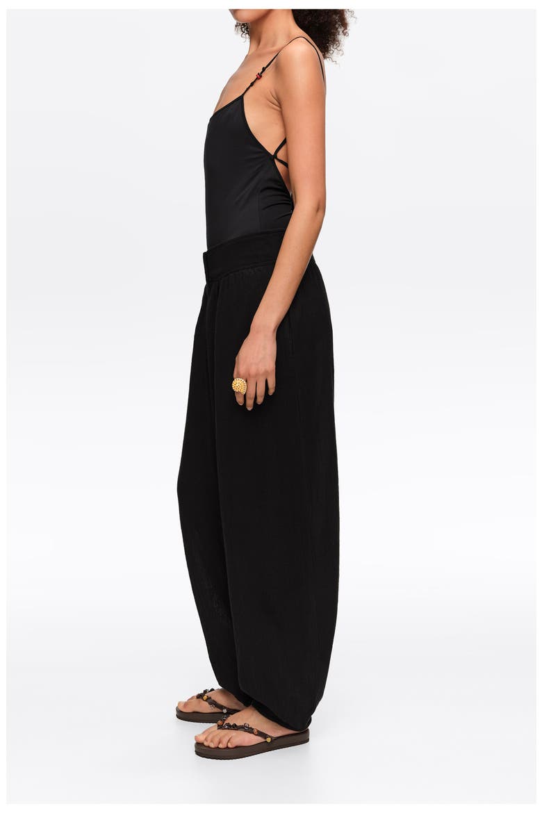Textured Cotton Harem Trousers, Alternate, color, BLACK