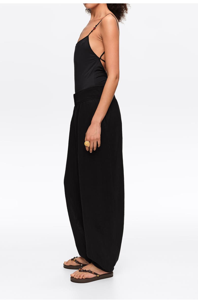 Bimba y Lola Textured Cotton Harem Trousers, Alternate, color, Black