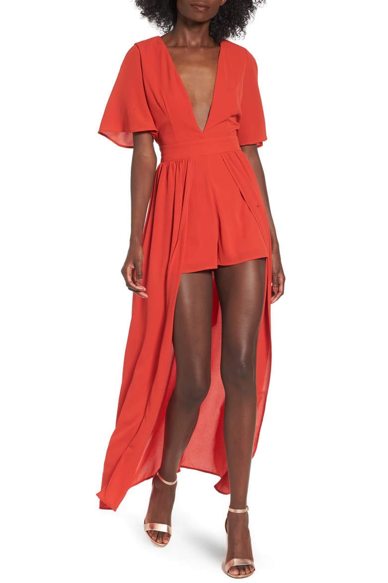 Stripe Maxi Romper, Main, color, FIERY RED