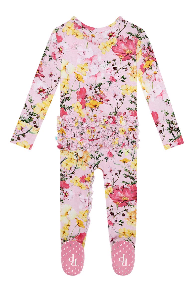 Gaia Ruffled Fitted Footie Pajamas, Alternate, color, BRIGHT PINK