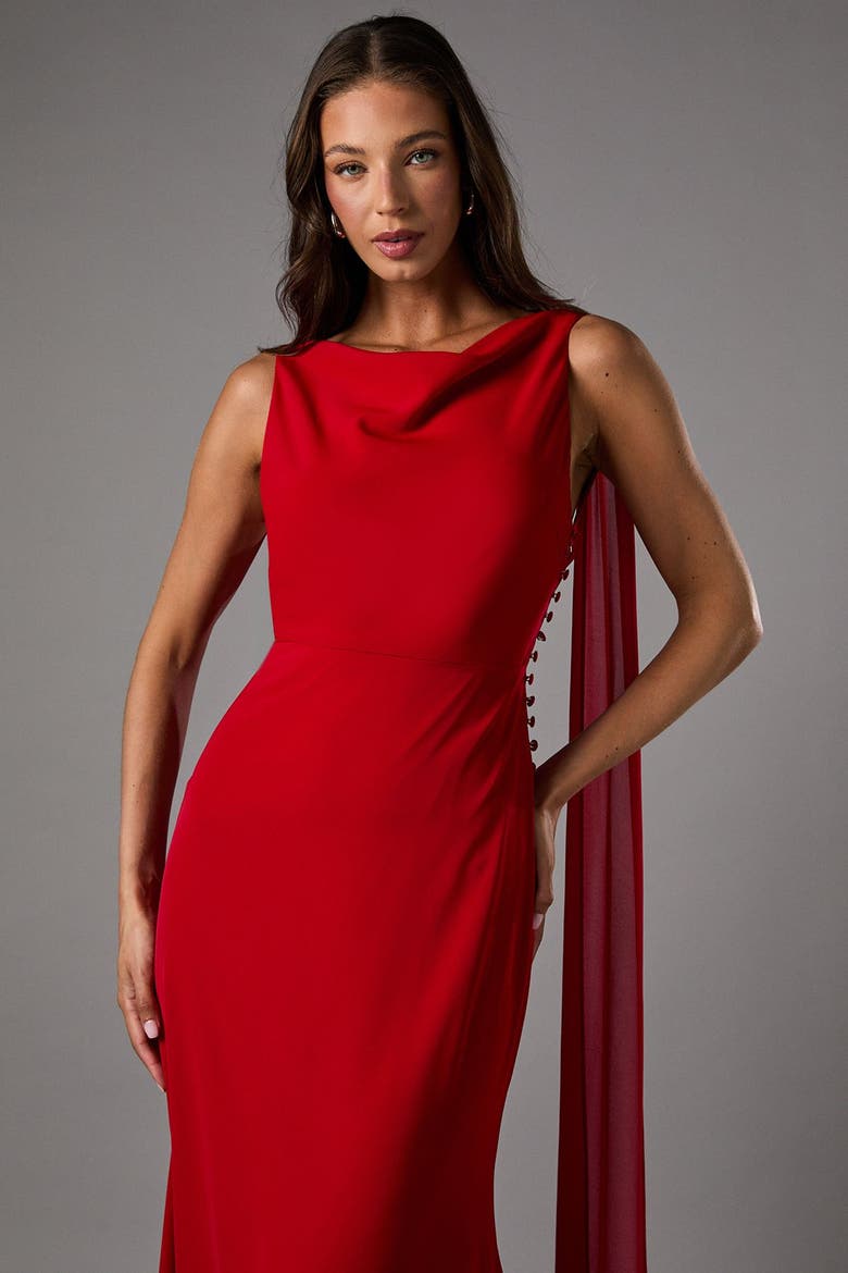 Cowl Back Crepe Maxi Dress, Alternate, color, Red
