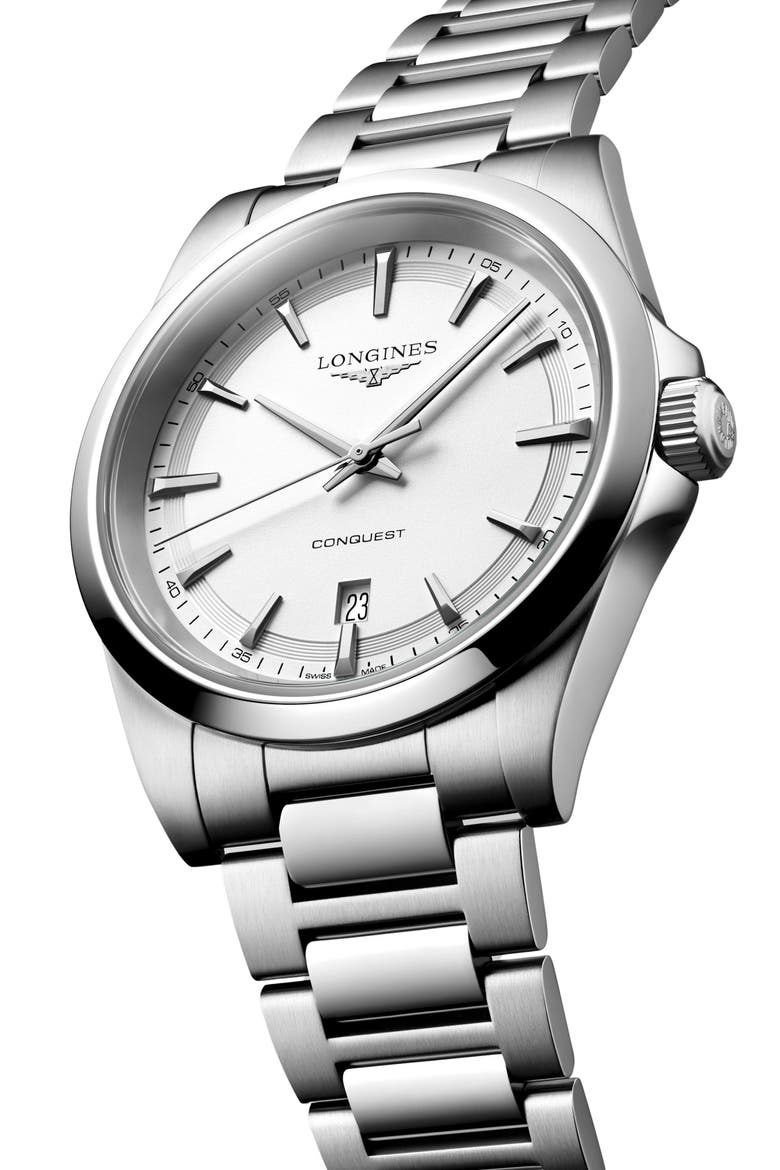 Conquest Automatic Bracelet Watch, 41mm, Alternate, color, WHITE