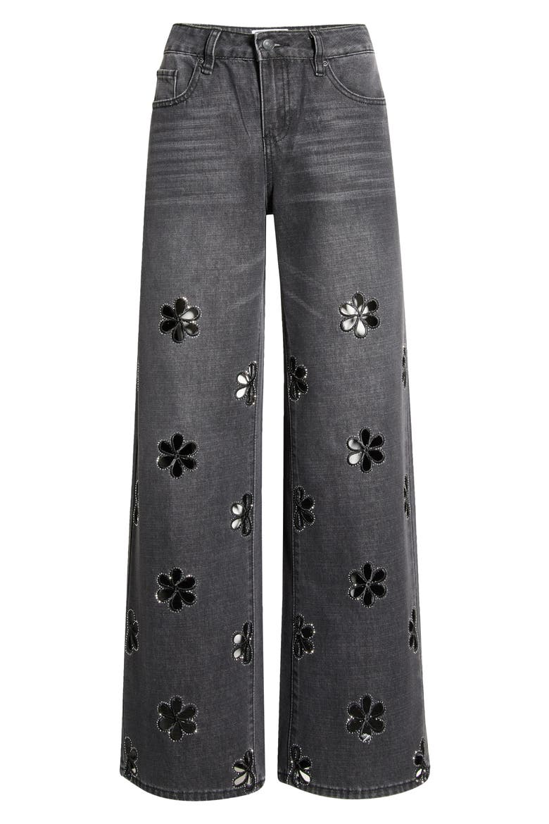 Bohdi Floral Cutout Straight Leg Jeans, Main, color, BLACK WASH