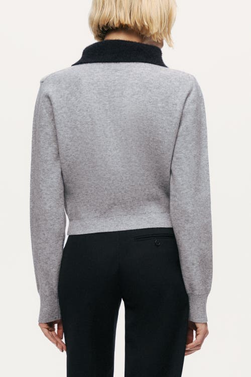 Nocturne Contrast Collar Keyhole Knit Sweater In Gray