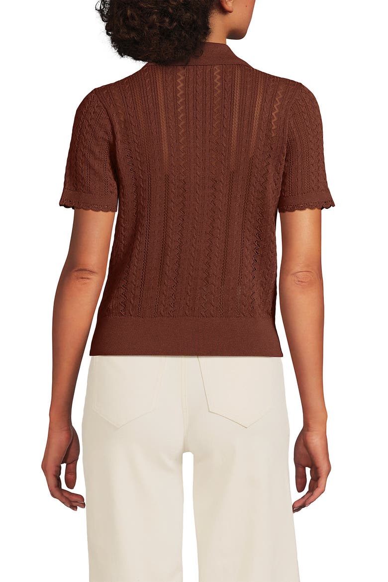 Fine Gauge Cotton Pointelle Polo Sweater, Alternate, color, Earthen Clay