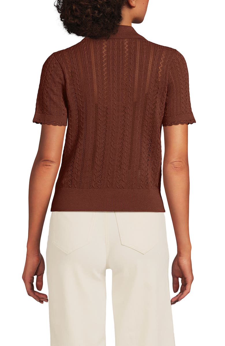 Lands' End Fine Gauge Cotton Pointelle Polo Sweater, Alternate, color, Earthen Clay