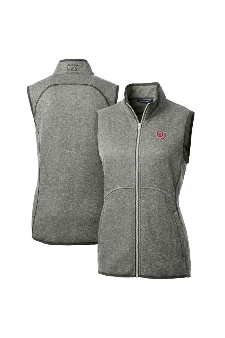 Women's Cutter & Buck  Heather Gray Oklahoma Sooners Mainsail Sweater-Knit Full-Zip Vest, Main, color, Heather Gray