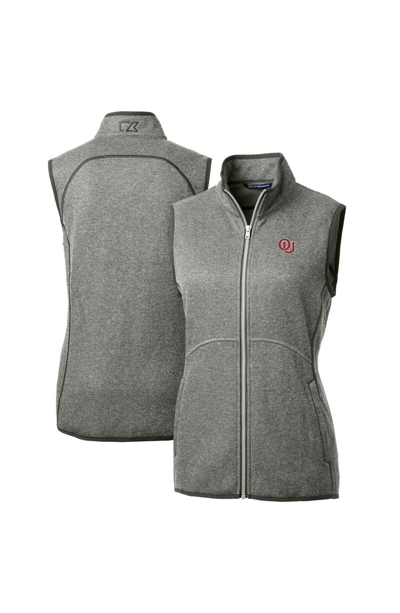 Cutter & Buck Women's Cutter & Buck  Heather Gray Oklahoma Sooners Mainsail Sweater-Knit Full-Zip Vest, Main, color, 