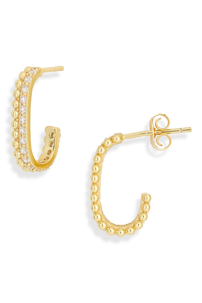 Cubic Zirconia Milgrain Hoop Earrings, Main, color, GOLD