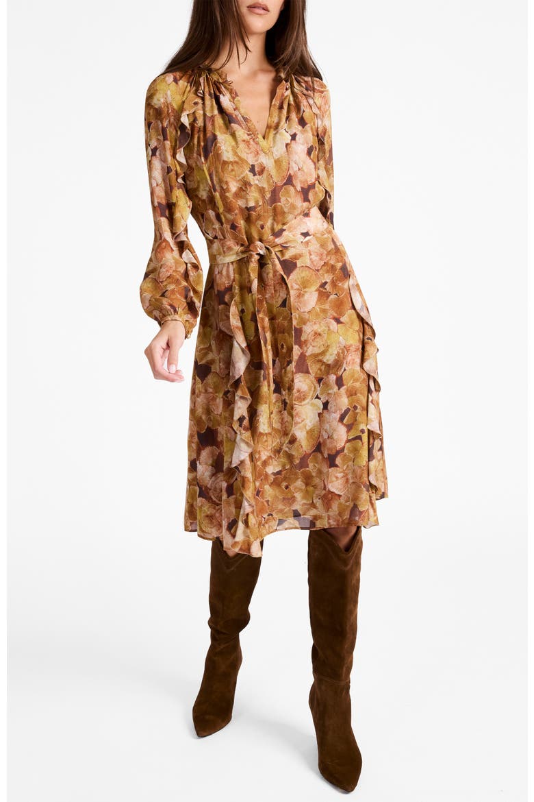 Jayda Long Sleeve Ruffle Dress in Floral Crepe, Alternate, color, HAZELWOOD MULTI