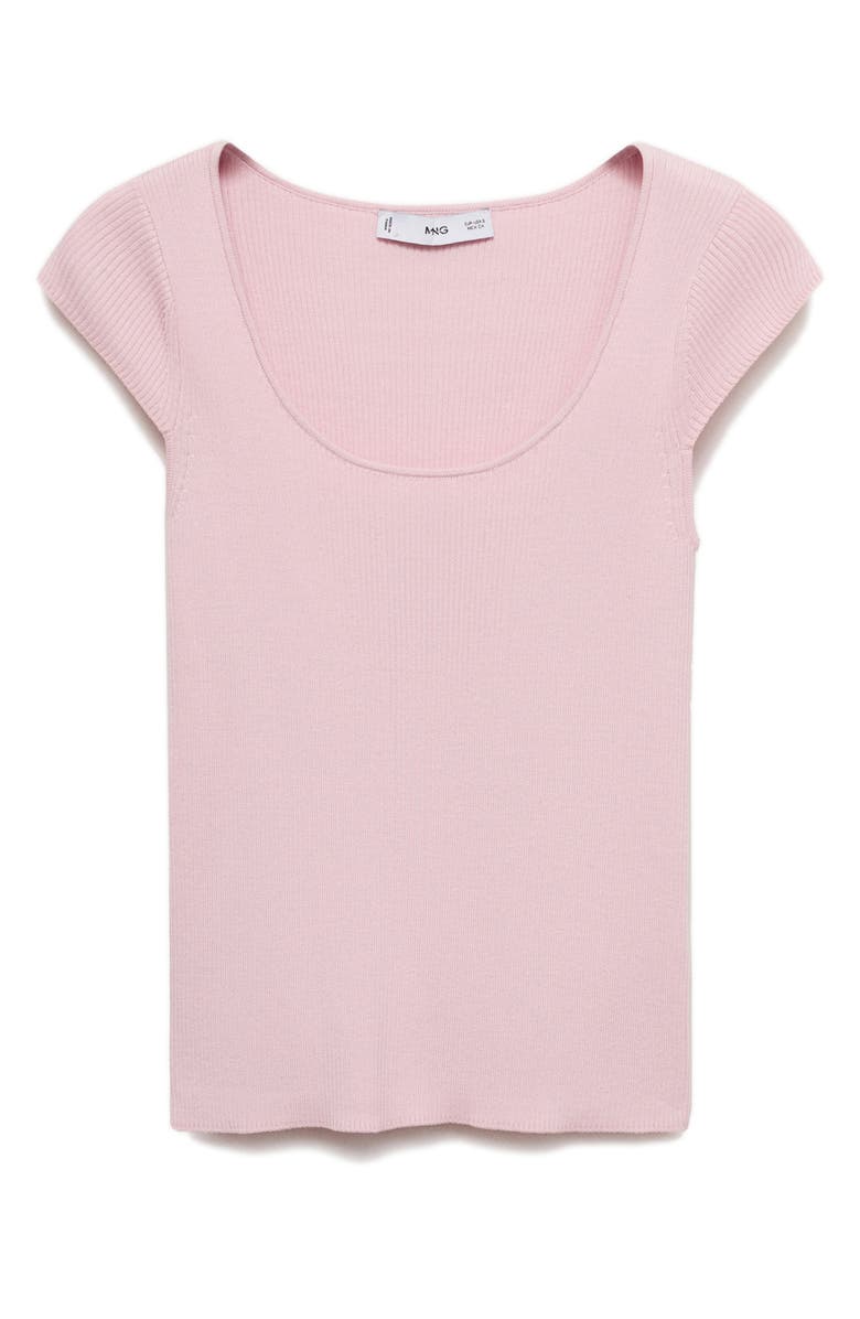 MANGO Short Sleeve Rib Sweater, Alternate, color, Pastel Pink