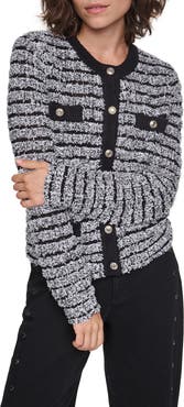 KARL LAGERFELD PARIS Striped 4-Pocket Cardigan