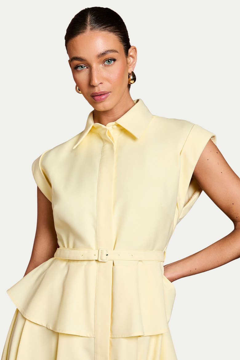 Peplum Detail Belted Shirt Dress, Alternate, color, Lemon