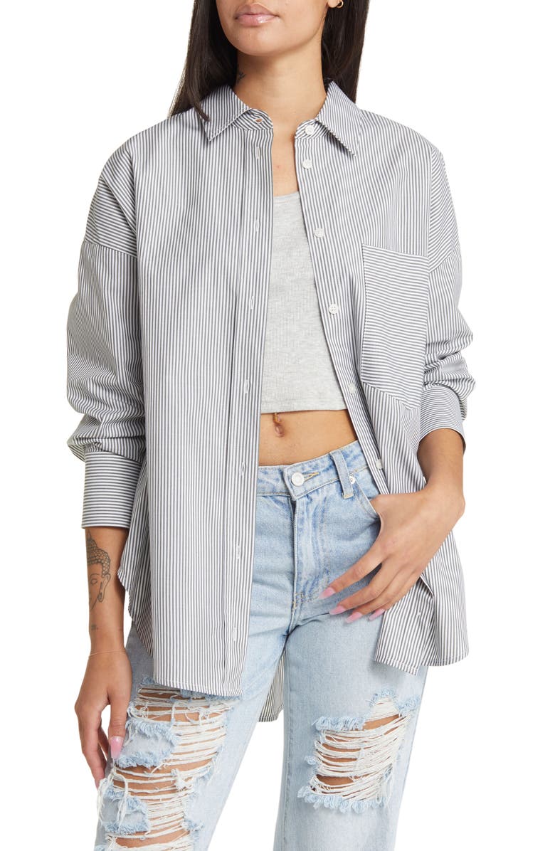 BP. Stripe Oversize Cotton Button-Up Shirt, Main, color,