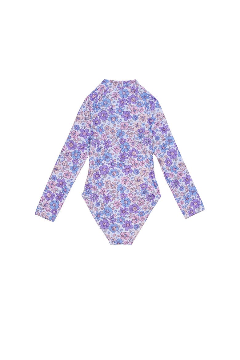 Vintage Flower Long Sleeve Zip Front One Piece, Alternate, color, Multi-Violet