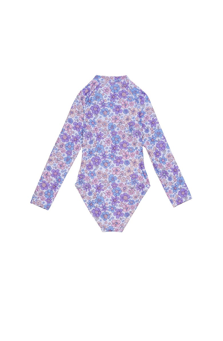 Gottex Kids Vintage Flower Long Sleeve Zip Front One Piece, Alternate, color, Multi-Violet
