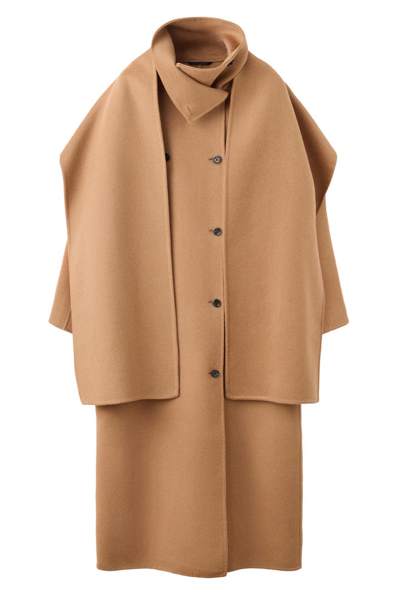 Detachable Scarf Wool Blend Coat, Alternate, color, MEDIUM BROWN