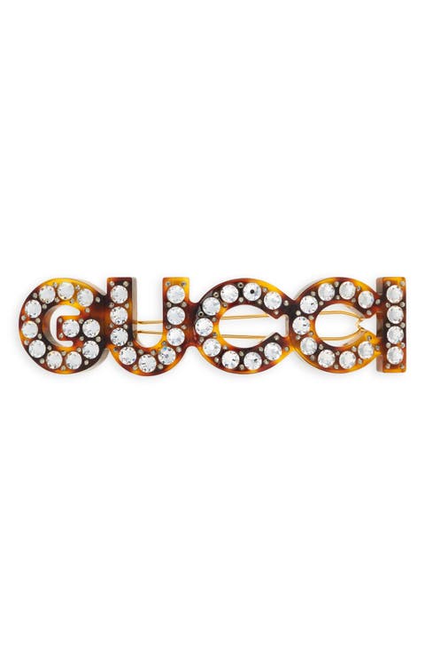 GUCCIヘアーピン Crystal Gucci single hair clip in tortoiseshell resin