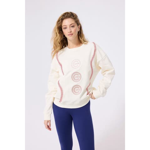 Women's Terez  Cream Chicago Cubs Baseball Stitch Pullover Sweatshirt