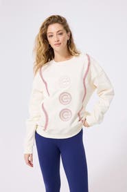 Terez Women's Terez  Cream Chicago Cubs Baseball Stitch Pullover Sweatshirt