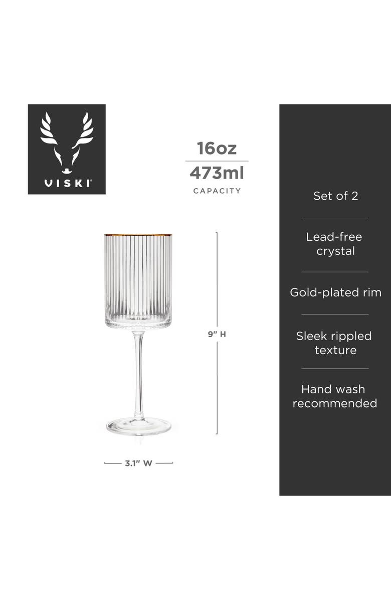Viski Meridian Crystal Gold Rimmed Wine Glasses Set of 2, Alternate, color, Clear
