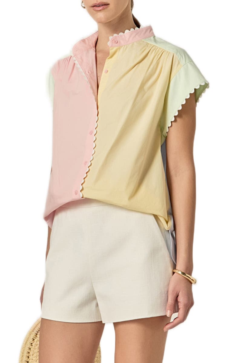 English Factory Colorblock Short Sleeve Button-Up Shirt, Alternate, color, Pink Multi