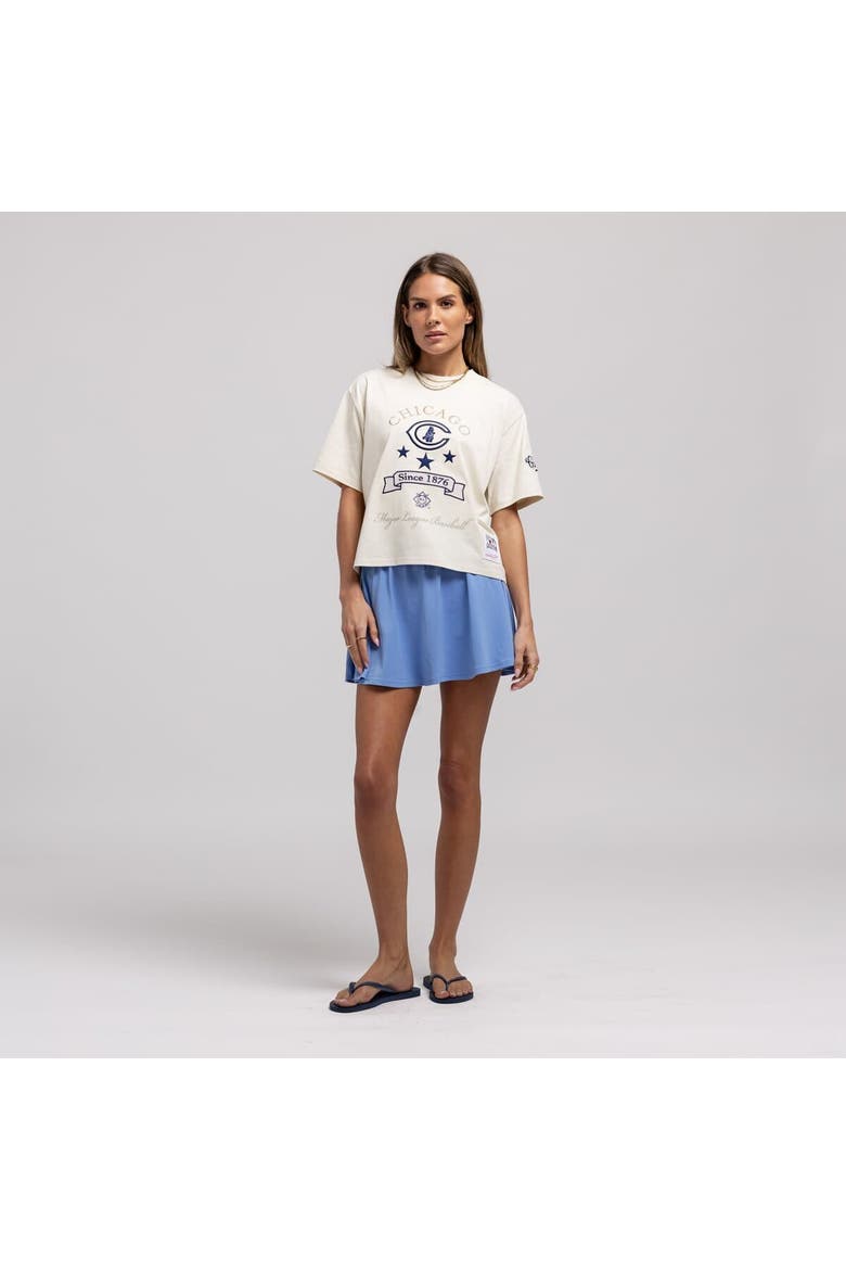 Women's Mitchell & Ness  Cream Chicago Cubs Cooperstown Yacht Rock Boxy Cropped T-Shirt, Main, color, Cream