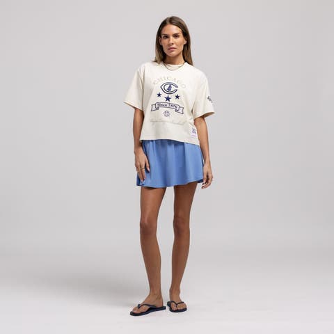 Women's Mitchell & Ness  Cream Chicago Cubs Cooperstown Yacht Rock Boxy Cropped T-Shirt