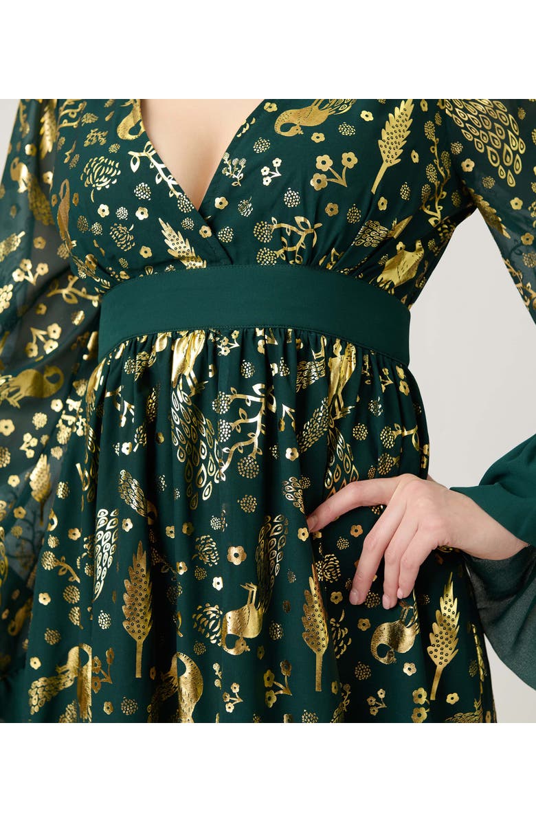 Unique Vintage Long Sleeve Empire Waist Maxi Dress, Alternate, color, Green & Gold