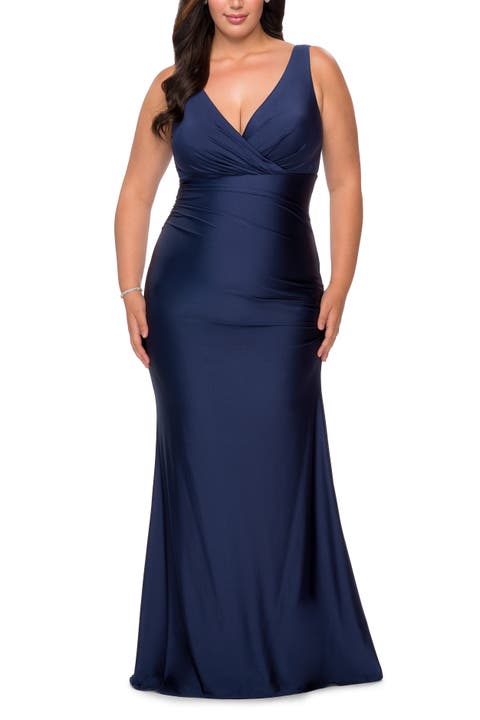 Simple Jersey Plus Size Gown with Faux Wrap Bodice