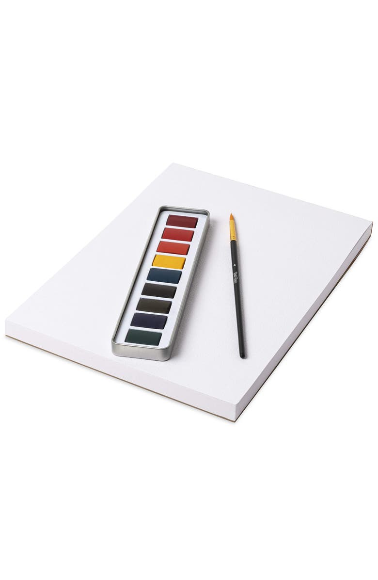 Brea Reese Watercolor Paint Set 9Pc Vibrant Colors, Brush & Portable Tin, Alternate, color, Multicolored