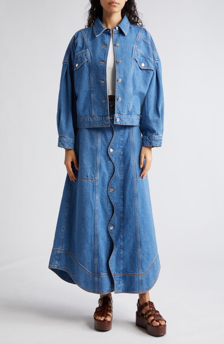 FARM Rio Wave Denim Maxi Skirt, Alternate, color, 