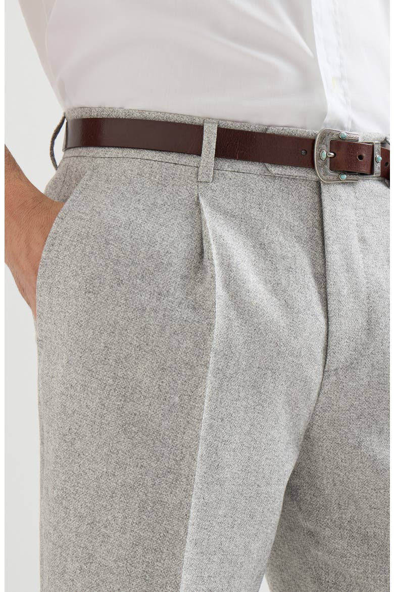 Silk and cashmere cavalry tweed trousers with pleat, Alternate, color, Light Grey