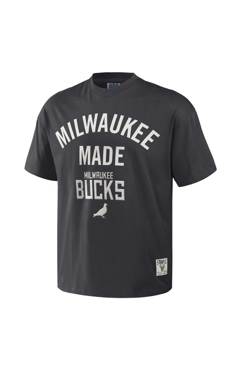 STAPLE Men's NBA x Staple Anthracite Milwaukee Bucks Heavyweight Oversized T-Shirt, Alternate, color, Anthracite