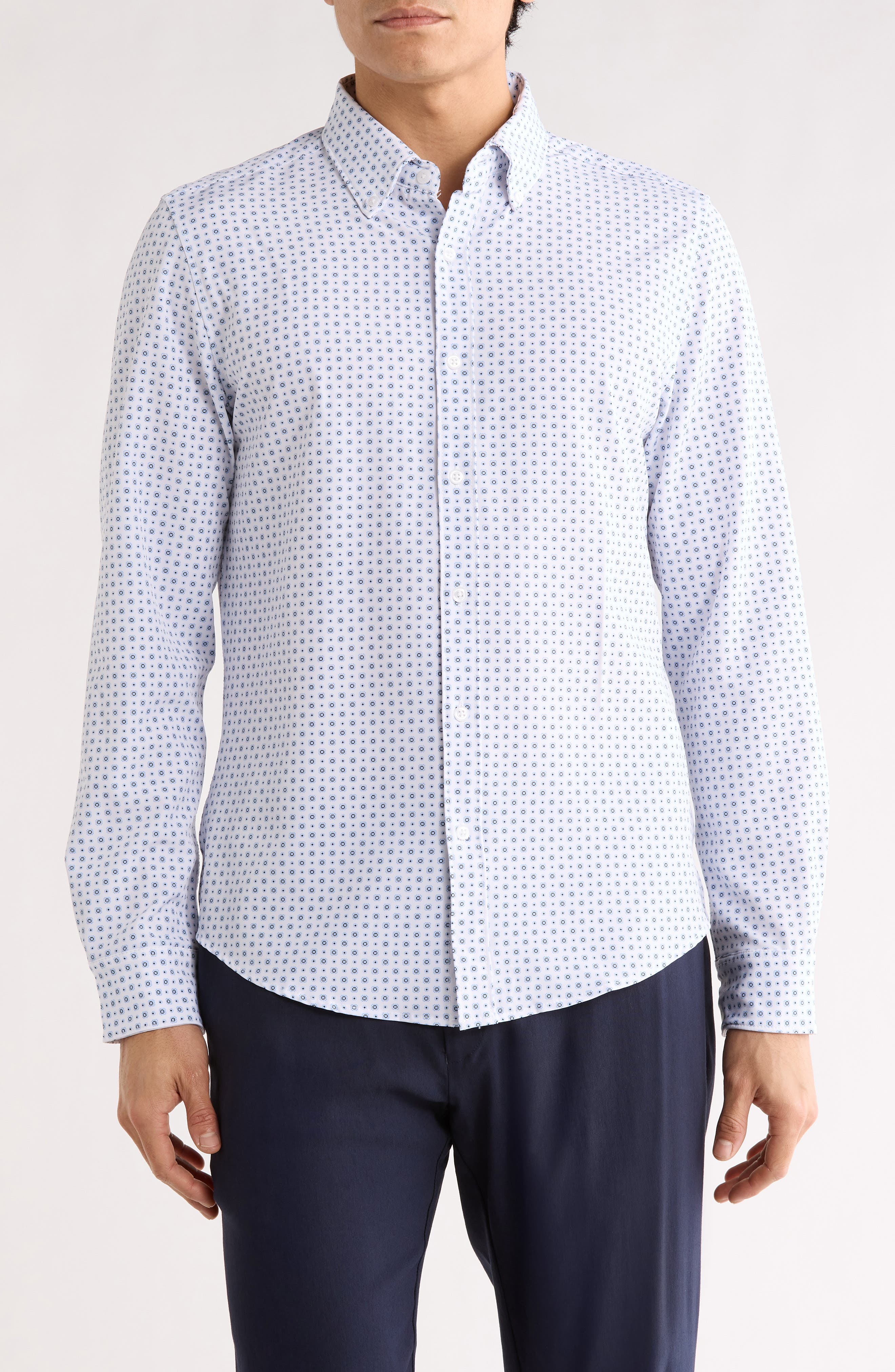 DENIM AND FLOWER Dot Print Dressy Tech Button-Up Shirt