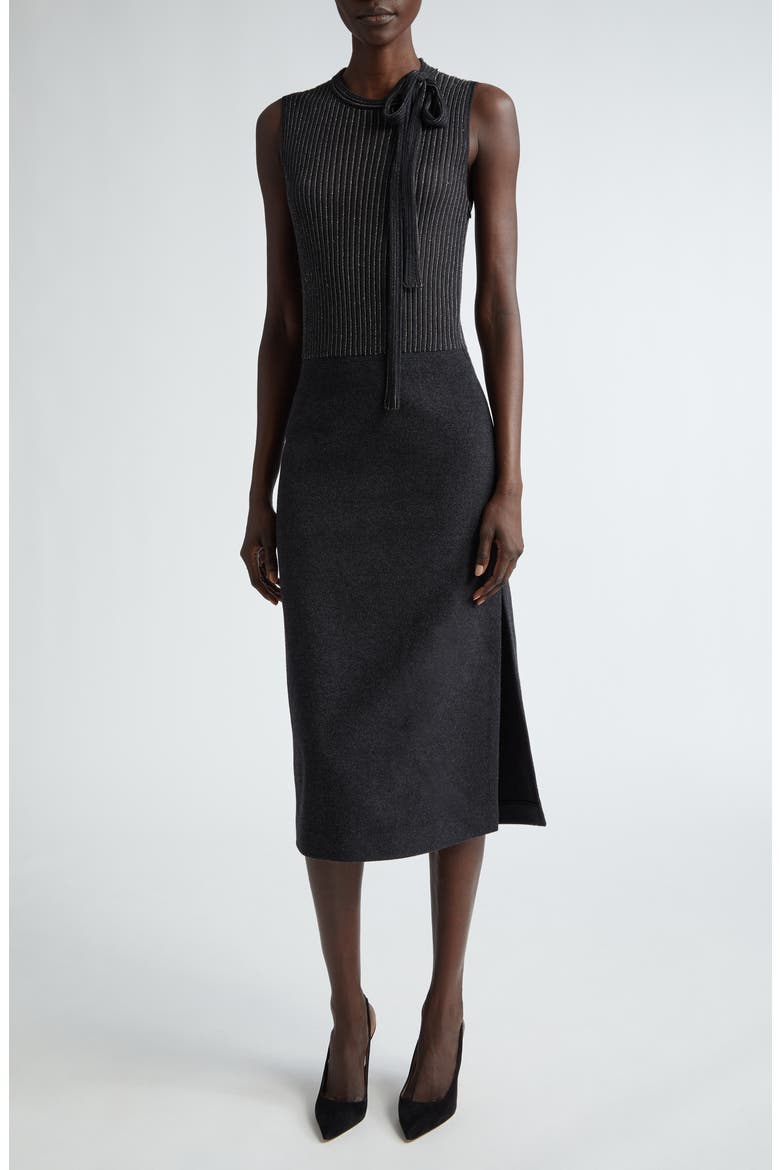 Mixed Media Midi Sweater Dress, Main, color, HEATHER CARBON