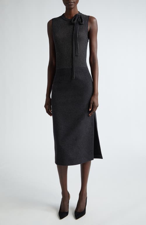 St. John Collection Mixed Media Midi Sweater Dress in Heather Carbon 