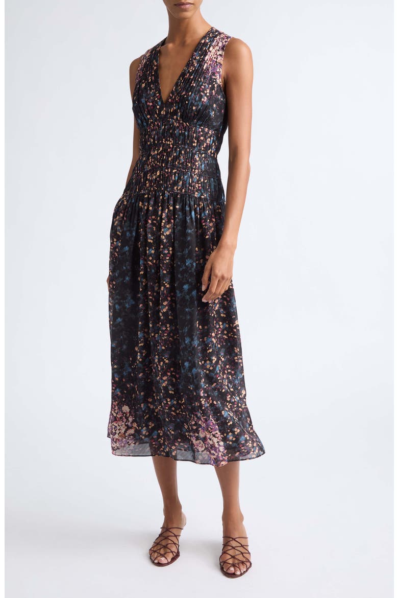Sylvie Floral Sleeveless Silk Dress, Main, color, ECLIPSE