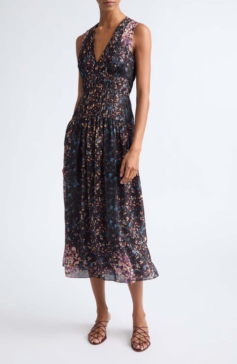 Sylvie Floral Sleeveless Silk Dress
