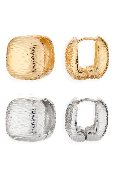 Set of 2 Textured Huggie Hoop Earrings