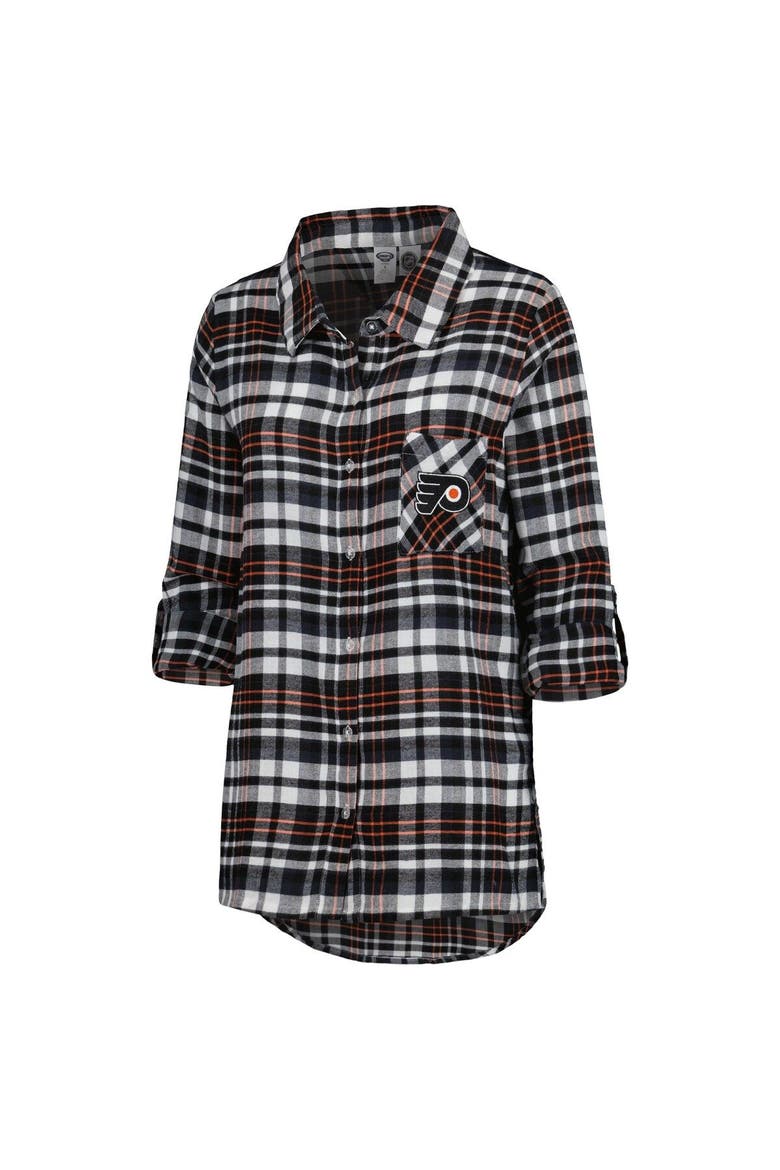 Women's Concepts Sport Black Philadelphia Flyers Mainstay Flannel Full-Button Long Sleeve Nightshirt, Alternate, color, Black